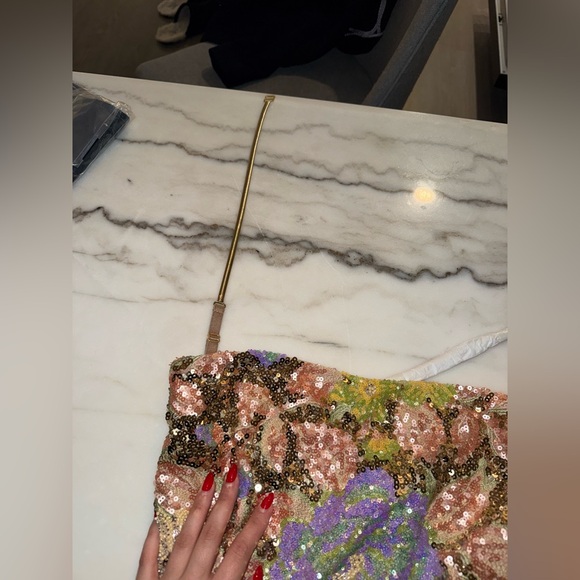 NADINE MERABI Gold Floral Sequin Mini Dress - Picture 3 of 4